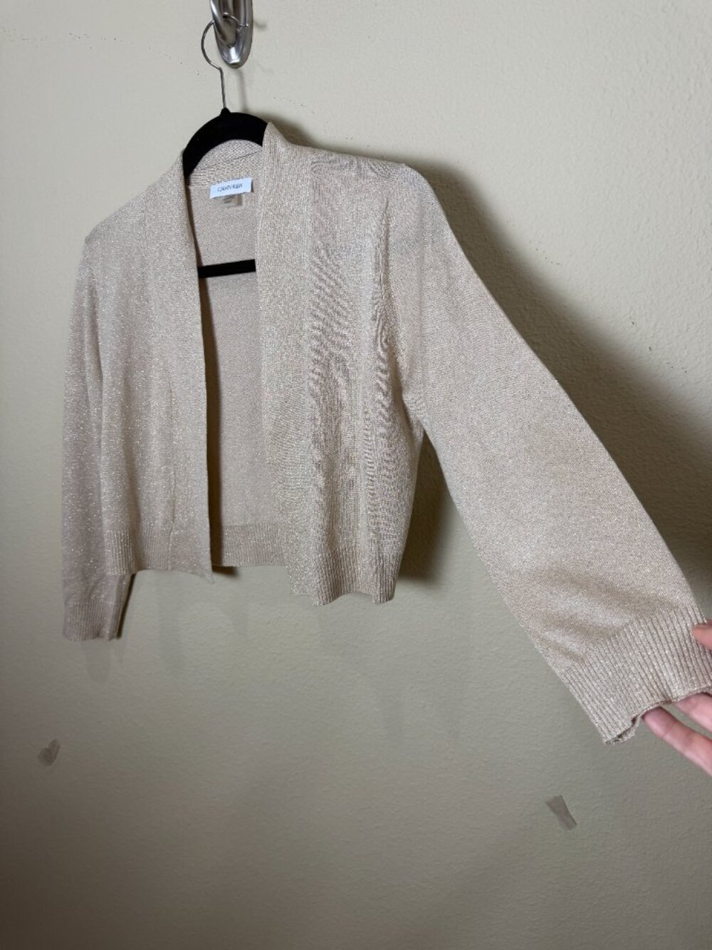 Calvin Klein 3/4 Sleeve Glitter Shrug Cardigan Sparkly Gold Size Small - Picture 3 of 9